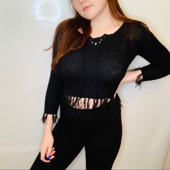 Marco G black tie up cropped sweater - Picture 3 of 7